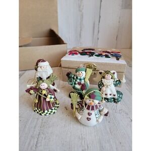 Vintage clay dough ornament Xmas Santa angel snowman set unique